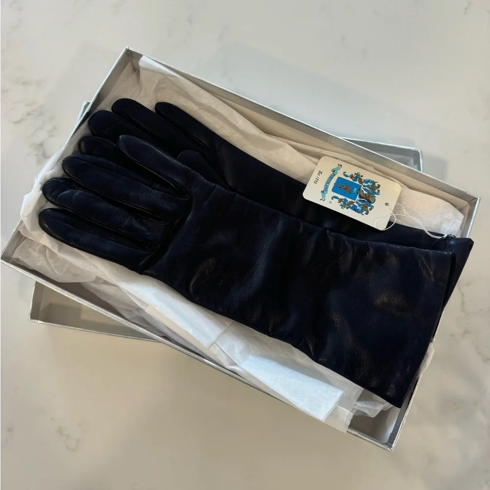 Navy Leather Portolano Gloves - Picture 1 of 3